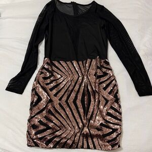 Vintage Black and Rose Gold Sequin Dress. Size Medium